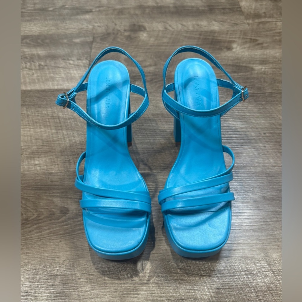 JENNY FAIRY WOMENS BLUE BLOCK SANDAL HEELS SIZE 40 9.5
